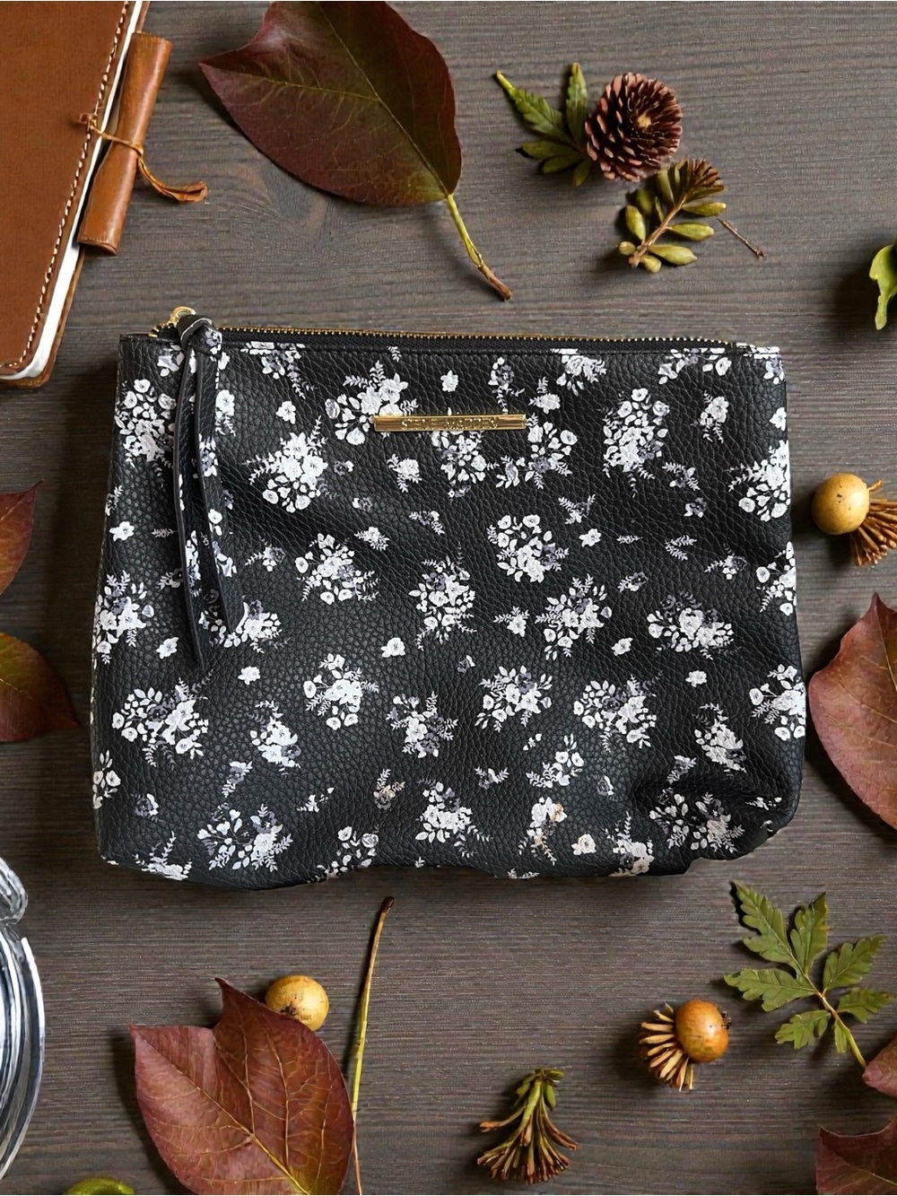Steve Madden Black Floral Wristlet Clutch